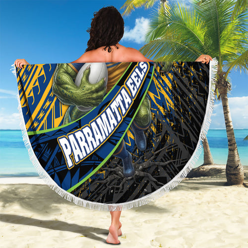 Parramatta Eels Rugby Beach Blanket Tribal Polynesian Power Art - Lightning Mascot