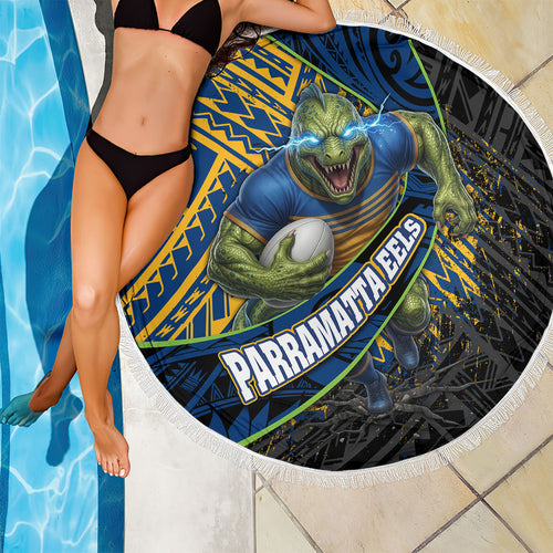 Parramatta Eels Rugby Beach Blanket Tribal Polynesian Power Art - Lightning Mascot