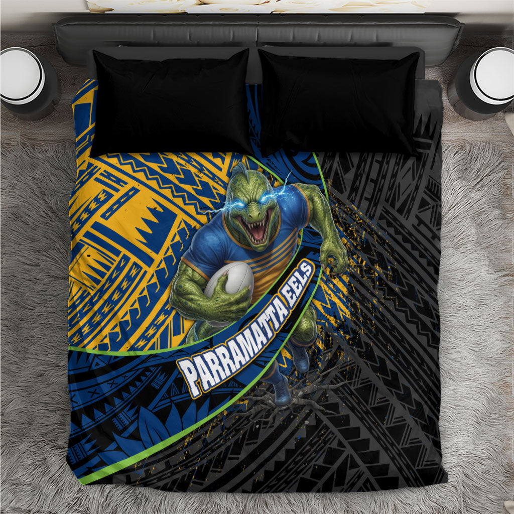 Parramatta Eels Rugby Bedding Set Tribal Polynesian Power Art - Lightning Mascot