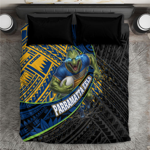 Parramatta Eels Rugby Bedding Set Tribal Polynesian Power Art - Lightning Mascot