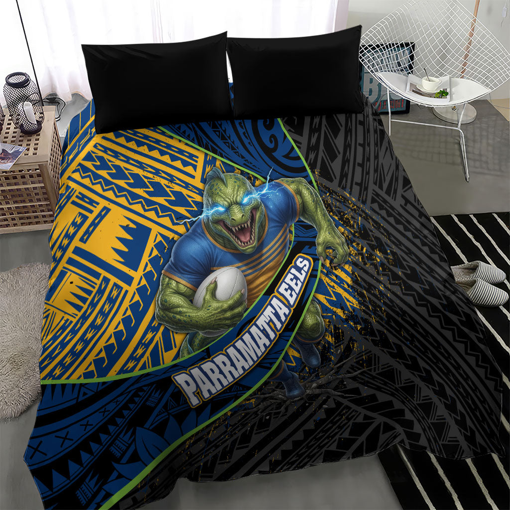 Parramatta Eels Rugby Bedding Set Tribal Polynesian Power Art - Lightning Mascot