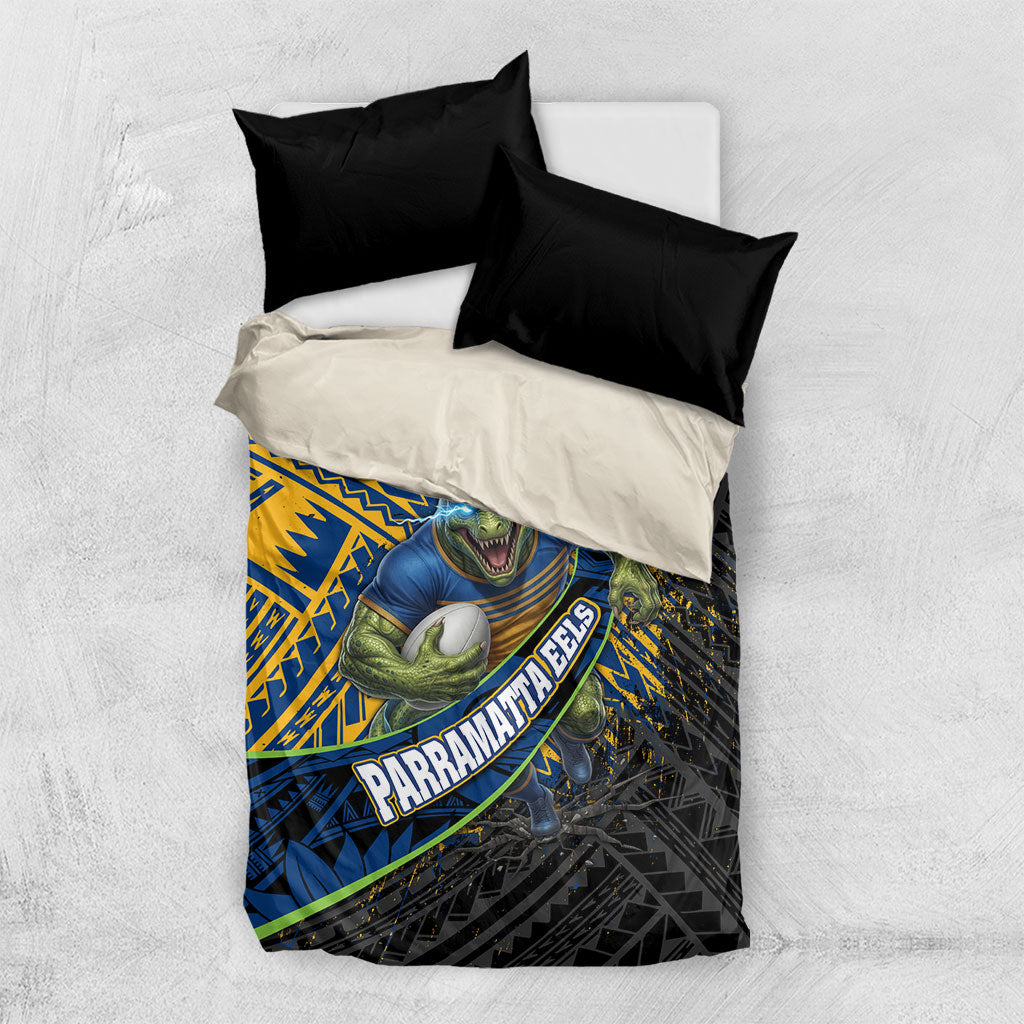 Parramatta Eels Rugby Bedding Set Tribal Polynesian Power Art - Lightning Mascot