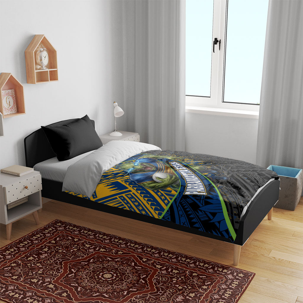 Parramatta Eels Rugby Bedding Set Tribal Polynesian Power Art - Lightning Mascot