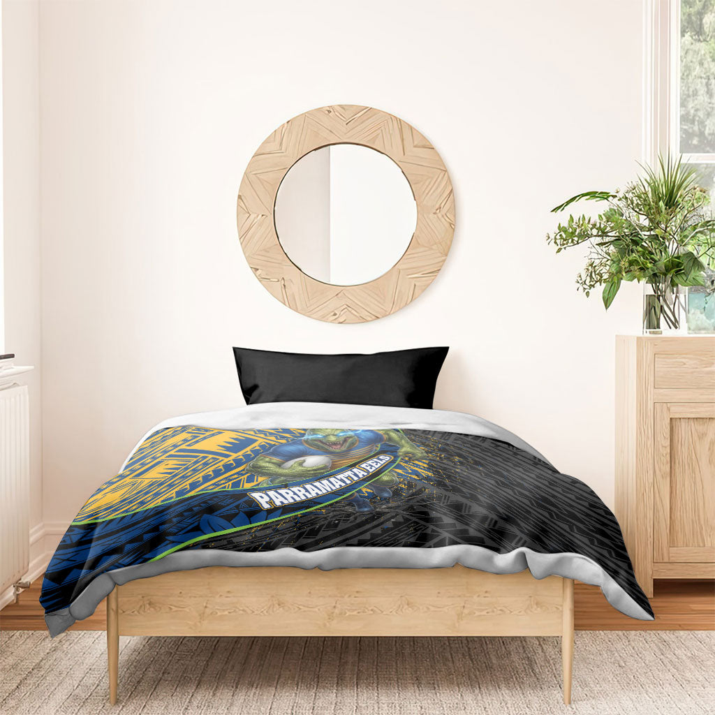 Parramatta Eels Rugby Bedding Set Tribal Polynesian Power Art - Lightning Mascot