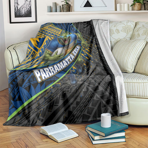 Parramatta Eels Rugby Blanket Tribal Polynesian Power Art - Lightning Mascot