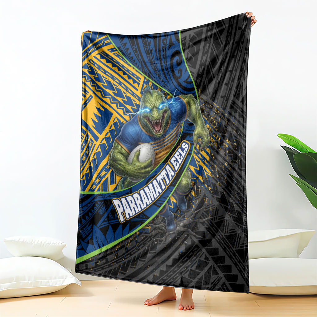Parramatta Eels Rugby Blanket Tribal Polynesian Power Art - Lightning Mascot