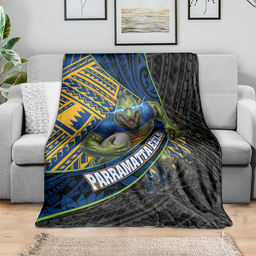 Parramatta Eels Rugby Blanket Tribal Polynesian Power Art - Lightning Mascot