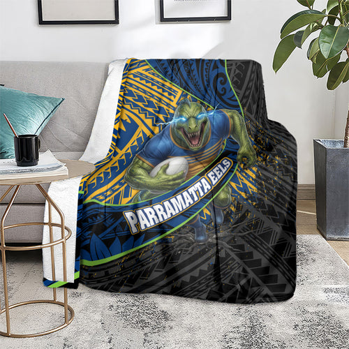 Parramatta Eels Rugby Blanket Tribal Polynesian Power Art - Lightning Mascot