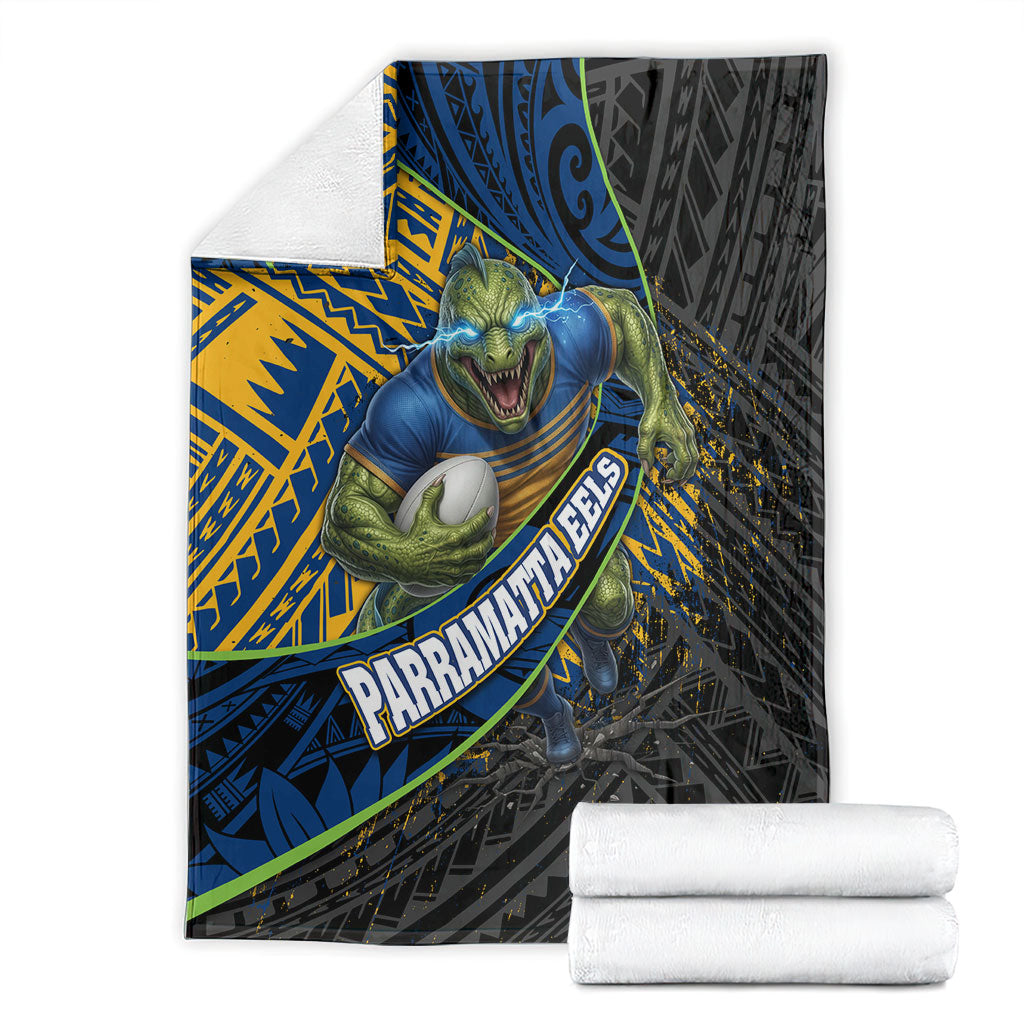 Parramatta Eels Rugby Blanket Tribal Polynesian Power Art - Lightning Mascot