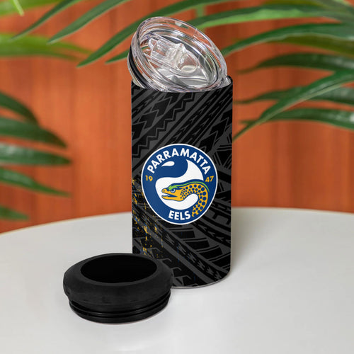 Parramatta Eels Rugby 4 in 1 Can Cooler Tumbler Tribal Polynesian Power Art - Lightning Mascot