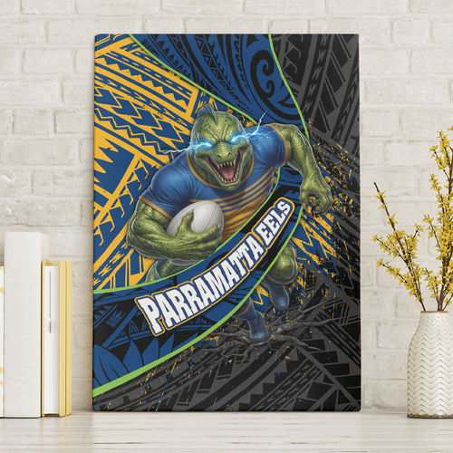 Parramatta Eels Rugby Canvas Wall Art Tribal Polynesian Power Art - Lightning Mascot