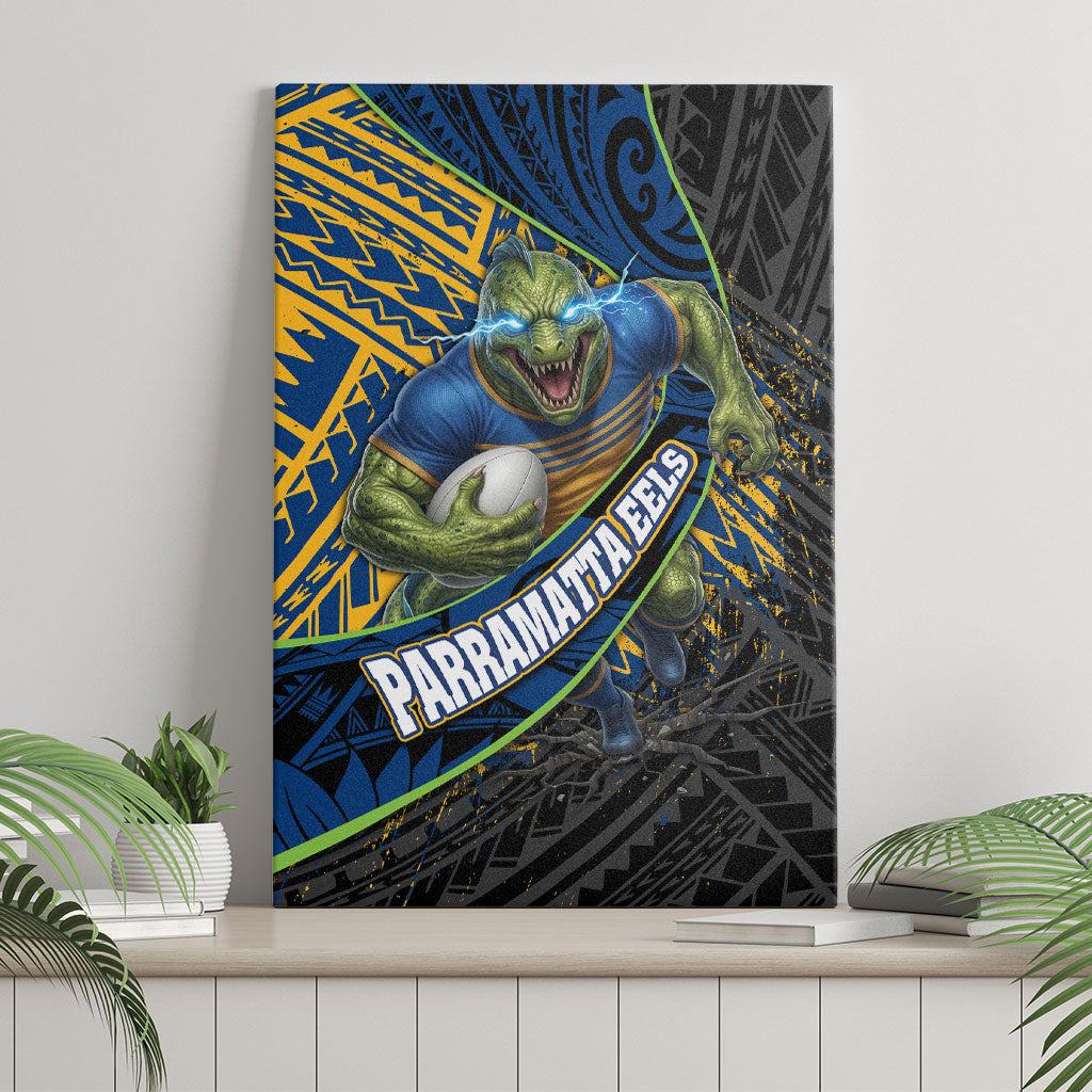 Parramatta Eels Rugby Canvas Wall Art Tribal Polynesian Power Art - Lightning Mascot