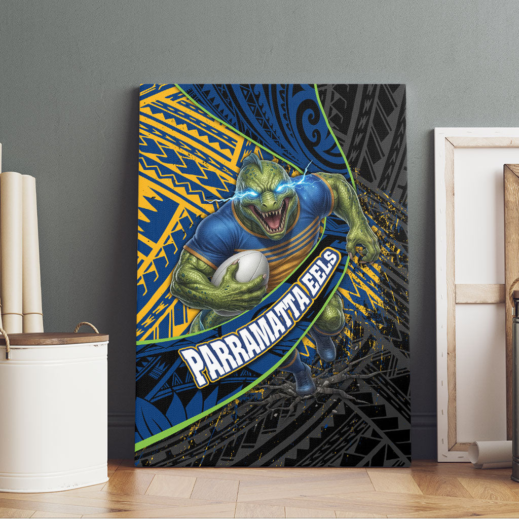 Parramatta Eels Rugby Canvas Wall Art Tribal Polynesian Power Art - Lightning Mascot