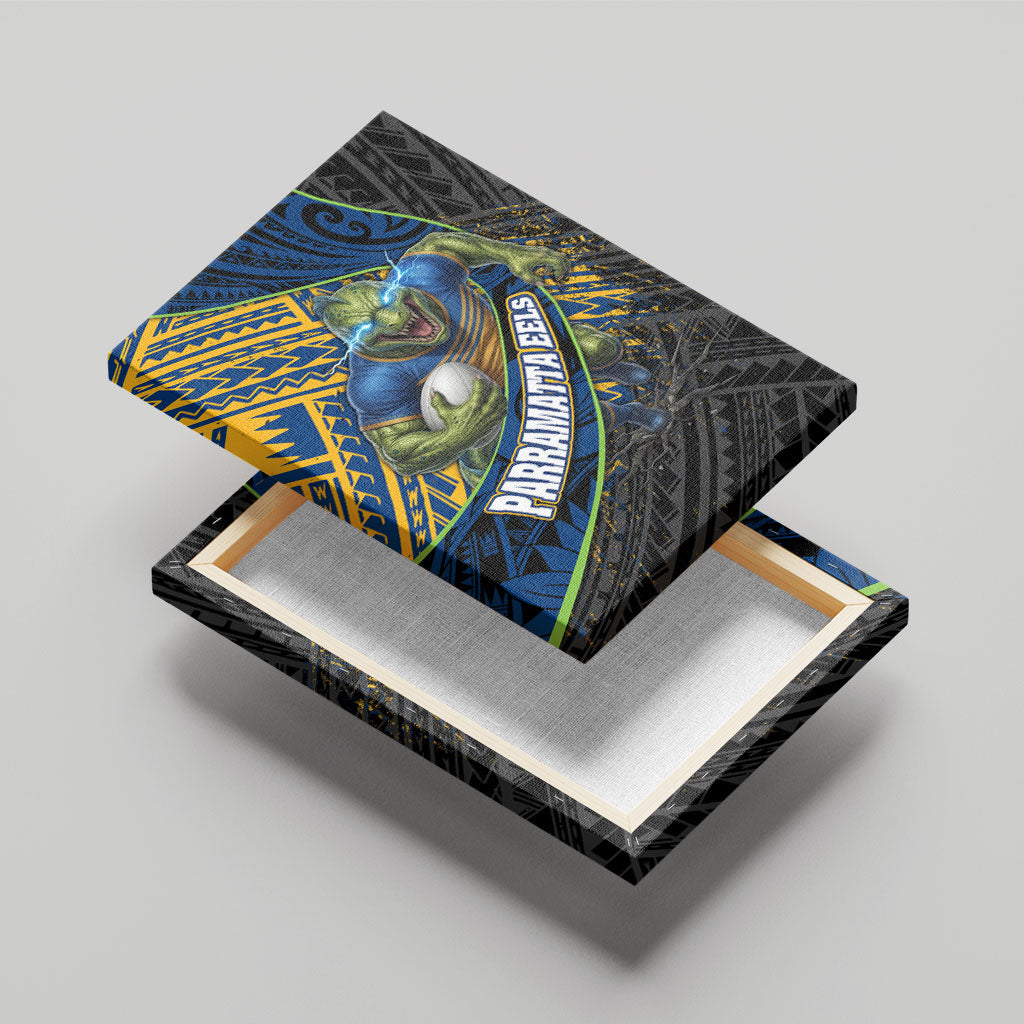 Parramatta Eels Rugby Canvas Wall Art Tribal Polynesian Power Art - Lightning Mascot