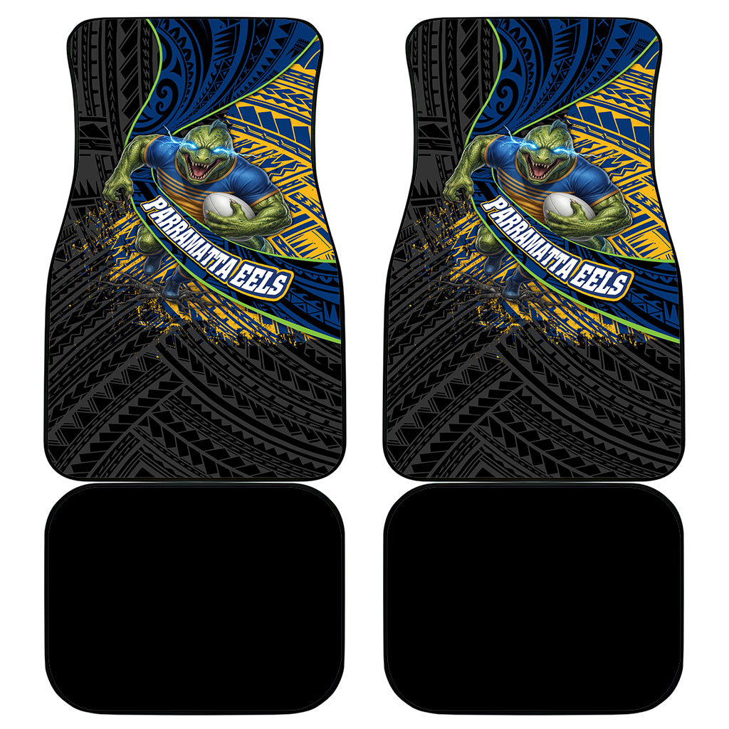 Parramatta Eels Rugby Car Mats Tribal Polynesian Power Art - Lightning Mascot