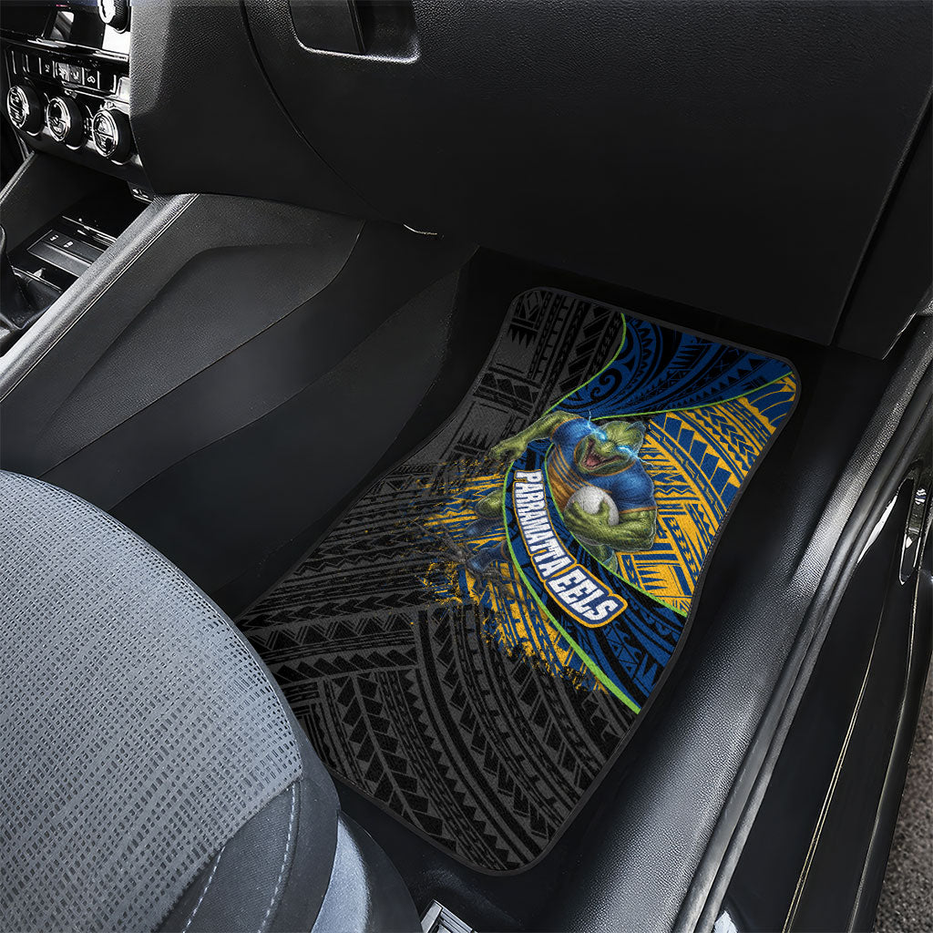 Parramatta Eels Rugby Car Mats Tribal Polynesian Power Art - Lightning Mascot