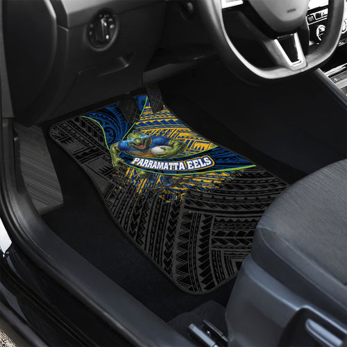Parramatta Eels Rugby Car Mats Tribal Polynesian Power Art - Lightning Mascot
