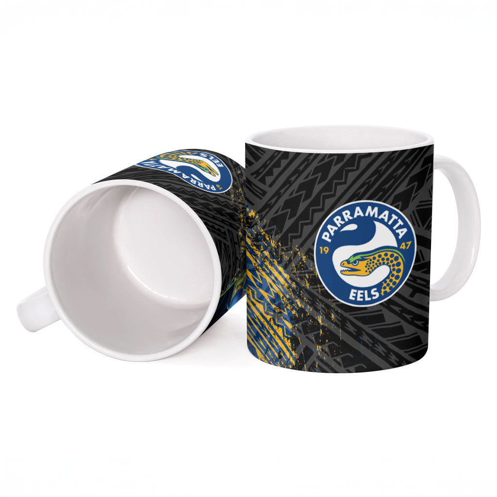 Parramatta Eels Rugby Ceramic Mug Tribal Polynesian Power Art - Lightning Mascot