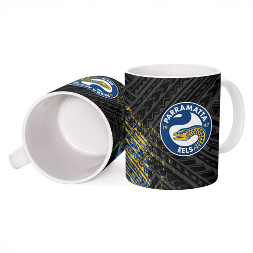 Parramatta Eels Rugby Ceramic Mug Tribal Polynesian Power Art - Lightning Mascot
