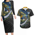 Parramatta Eels Rugby Couples Matching Long Sleeve Bodycon Dress and Hawaiian Shirt Tribal Polynesian Power Art - Lightning Mascot