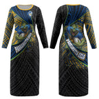Parramatta Eels Rugby Couples Matching Long Sleeve Bodycon Dress and Hawaiian Shirt Tribal Polynesian Power Art - Lightning Mascot