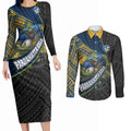 Parramatta Eels Rugby Couples Matching Long Sleeve Bodycon Dress and Long Sleeve Button Shirt Tribal Polynesian Power Art - Lightning Mascot