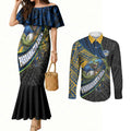 Parramatta Eels Rugby Couples Matching Mermaid Dress and Long Sleeve Button Shirt Tribal Polynesian Power Art - Lightning Mascot