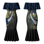 Parramatta Eels Rugby Couples Matching Mermaid Dress and Long Sleeve Button Shirt Tribal Polynesian Power Art - Lightning Mascot