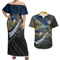Parramatta Eels Rugby Couples Matching Off Shoulder Maxi Dress and Hawaiian Shirt Tribal Polynesian Power Art - Lightning Mascot