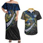 Parramatta Eels Rugby Couples Matching Off Shoulder Maxi Dress and Hawaiian Shirt Tribal Polynesian Power Art - Lightning Mascot