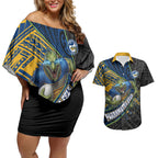 Parramatta Eels Rugby Couples Matching Off Shoulder Short Dress and Hawaiian Shirt Tribal Polynesian Power Art - Lightning Mascot