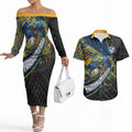 Parramatta Eels Rugby Couples Matching Off The Shoulder Long Sleeve Dress and Hawaiian Shirt Tribal Polynesian Power Art - Lightning Mascot