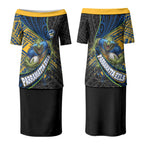 Parramatta Eels Rugby Couples Matching Puletasi and Long Sleeve Button Shirt Tribal Polynesian Power Art - Lightning Mascot