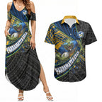 Parramatta Eels Rugby Couples Matching Summer Maxi Dress and Hawaiian Shirt Tribal Polynesian Power Art - Lightning Mascot