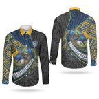 Parramatta Eels Rugby Couples Matching Summer Maxi Dress and Long Sleeve Button Shirt Tribal Polynesian Power Art - Lightning Mascot