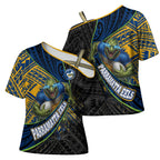 Parramatta Eels Rugby Cross Shoulder Shirt Tribal Polynesian Power Art - Lightning Mascot