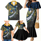 Parramatta Eels Rugby Family Matching Mermaid Dress and Hawaiian Shirt Tribal Polynesian Power Art - Lightning Mascot