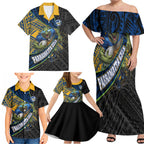 Parramatta Eels Rugby Family Matching Off Shoulder Maxi Dress and Hawaiian Shirt Tribal Polynesian Power Art - Lightning Mascot