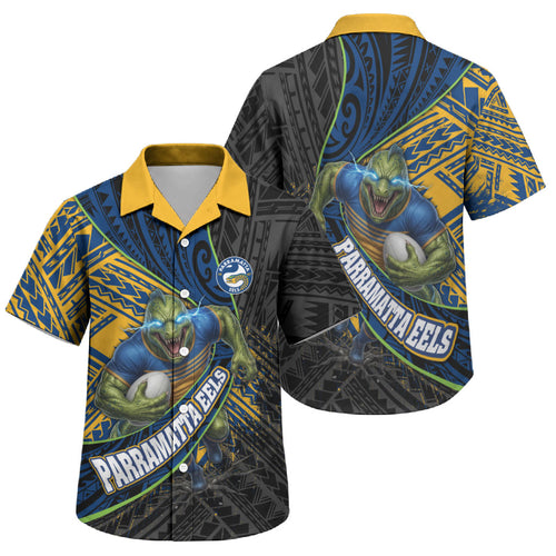 Parramatta Eels Rugby Family Matching Puletasi and Hawaiian Shirt Tribal Polynesian Power Art - Lightning Mascot