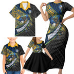 Parramatta Eels Rugby Family Matching Short Sleeve Bodycon Dress and Hawaiian Shirt Tribal Polynesian Power Art - Lightning Mascot
