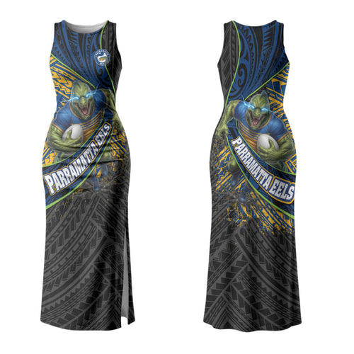 Parramatta Eels Rugby Family Matching Tank Maxi Dress and Hawaiian Shirt Tribal Polynesian Power Art - Lightning Mascot