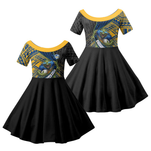 Parramatta Eels Rugby Family Matching Tank Maxi Dress and Hawaiian Shirt Tribal Polynesian Power Art - Lightning Mascot