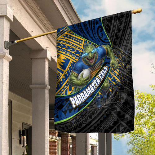 Parramatta Eels Rugby Garden Flag Tribal Polynesian Power Art - Lightning Mascot
