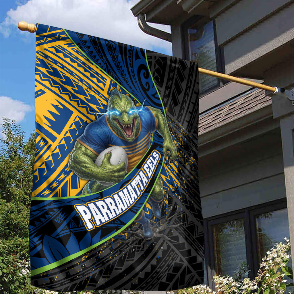 Parramatta Eels Rugby Garden Flag Tribal Polynesian Power Art - Lightning Mascot