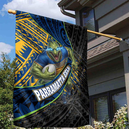 Parramatta Eels Rugby Garden Flag Tribal Polynesian Power Art - Lightning Mascot