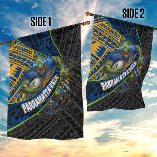 Parramatta Eels Rugby Garden Flag Tribal Polynesian Power Art - Lightning Mascot