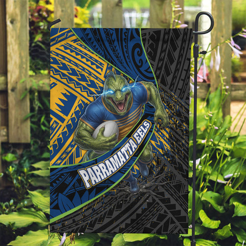 Parramatta Eels Rugby Garden Flag Tribal Polynesian Power Art - Lightning Mascot