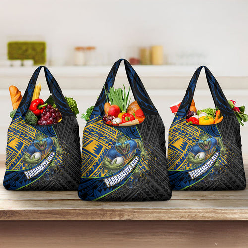 Parramatta Eels Rugby Grocery Bag Tribal Polynesian Power Art - Lightning Mascot