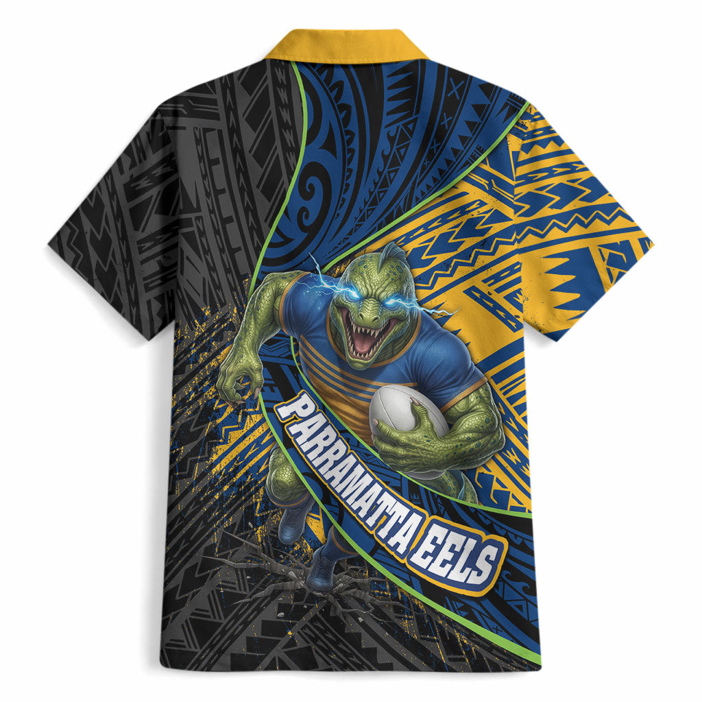 Parramatta Eels Rugby Hawaiian Shirt Tribal Polynesian Power Art - Lightning Mascot