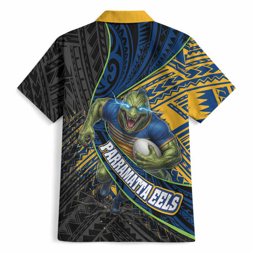 Parramatta Eels Rugby Hawaiian Shirt Tribal Polynesian Power Art - Lightning Mascot